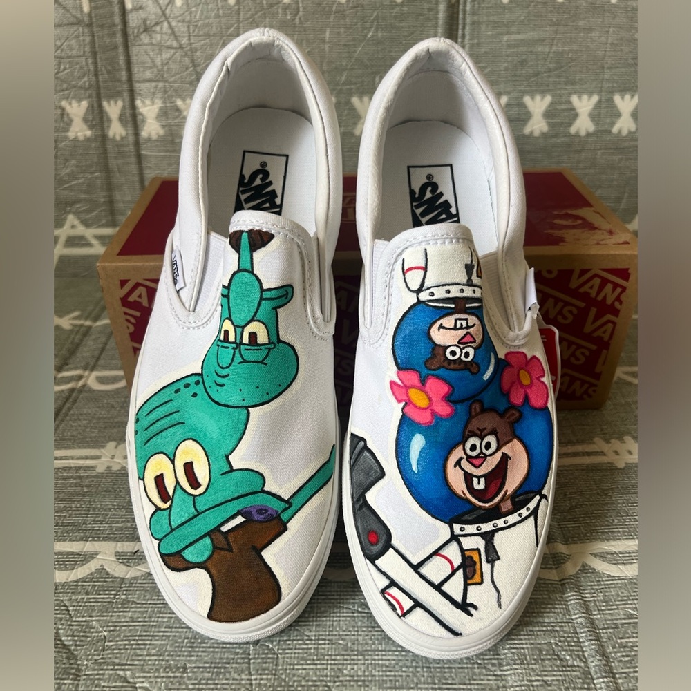 Vans White SpongeBob Cartoon Character Slip-On Sneakers